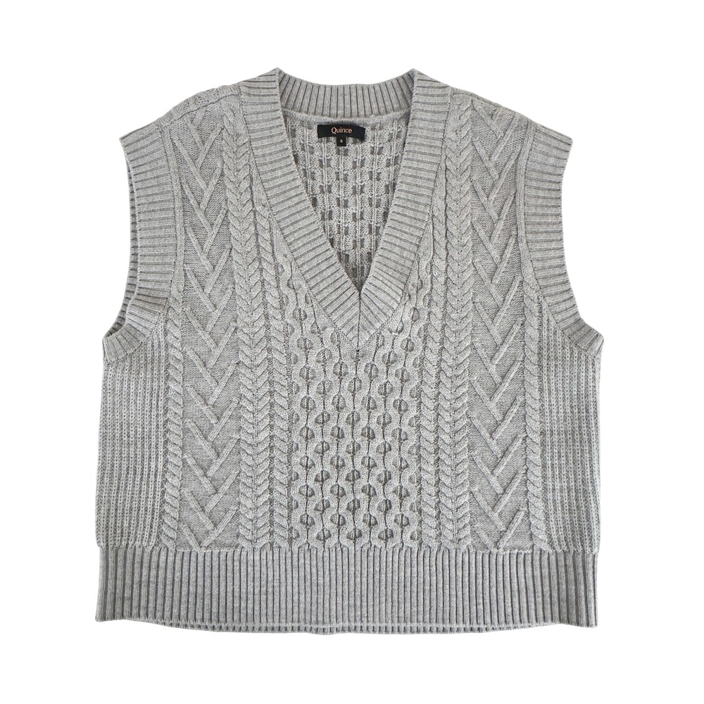 Quince Sweater Vest Grey Cable Knit Small
